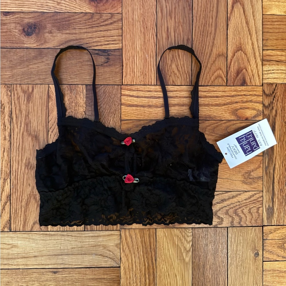 New Hanky Panky Black Lace Bralette with Red Rosettes - Picture 4 of 4
